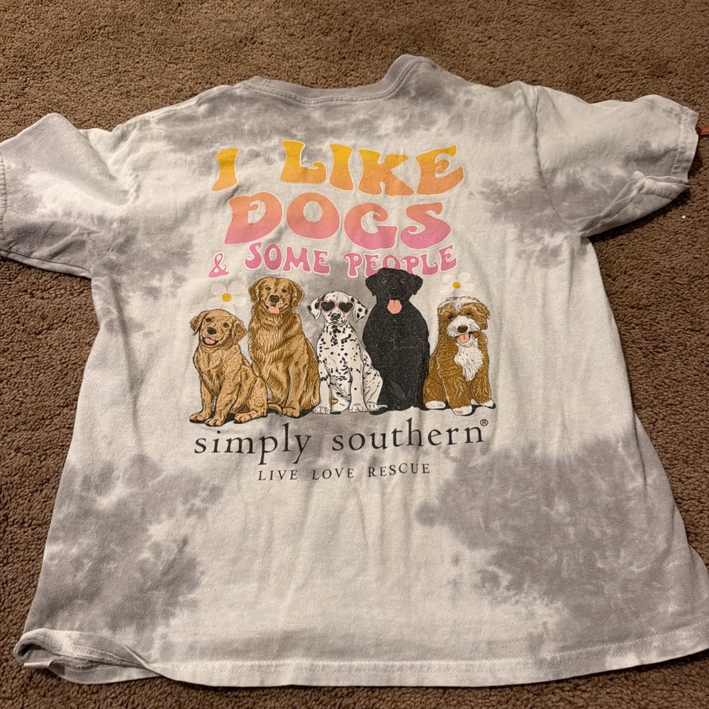 Simply Southern YL Gray T Shirt W Dogs